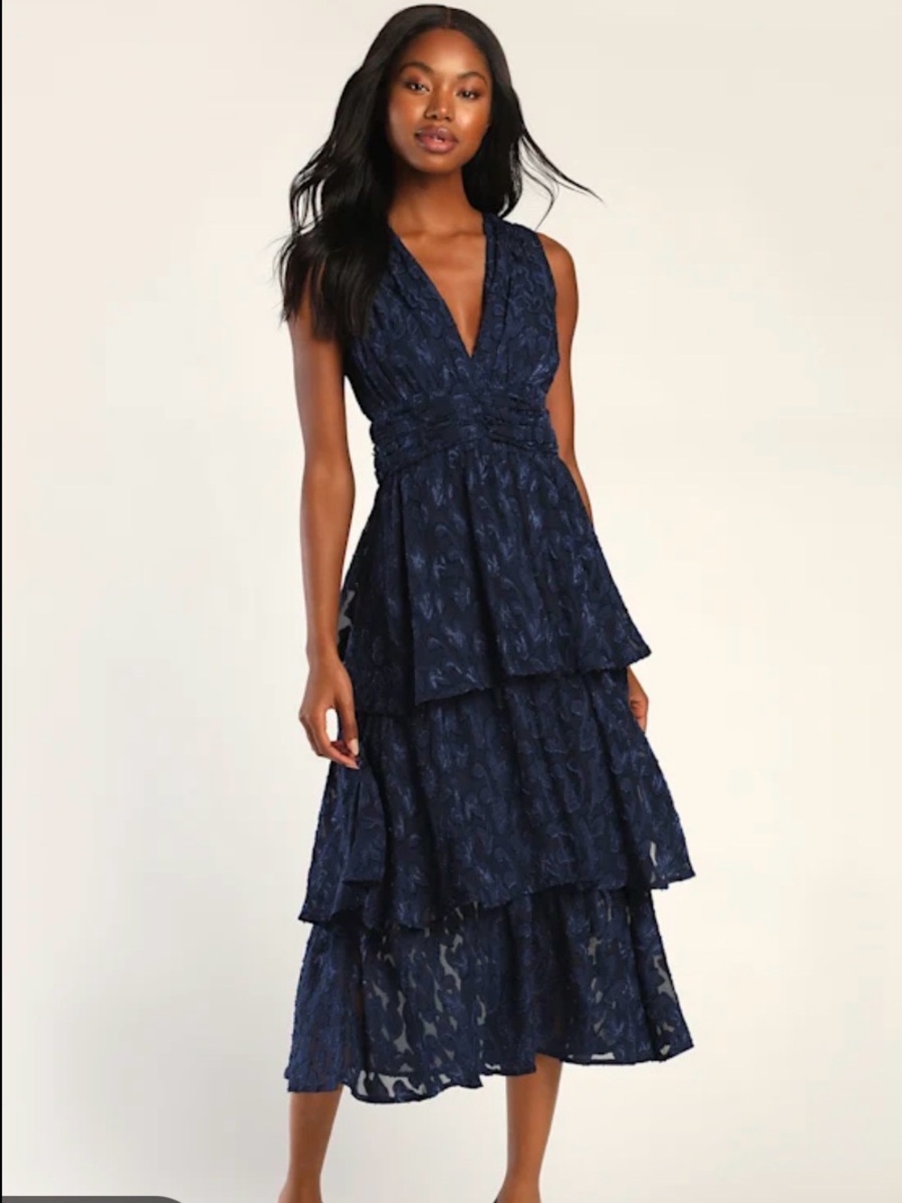 NWOT Navy V-Neck Tiered Lace  Dress